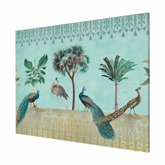 Magnettafel Blumen Vintage Collage - Tropische Vögel mit Palmen