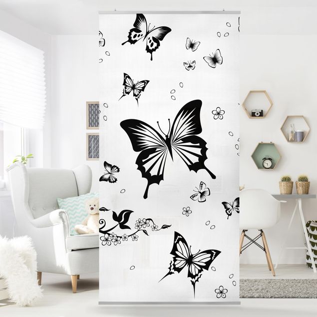 Raumteiler Kinderzimmer - Blumen und Schmetterlinge 250x120cm