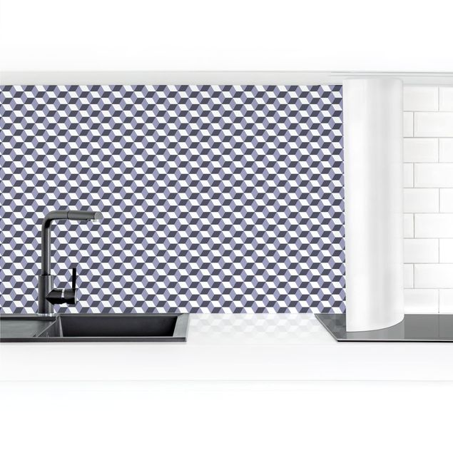 Spritzschutz Küche Fliesenoptik Geometrischer Fliesenmix Würfel Violett