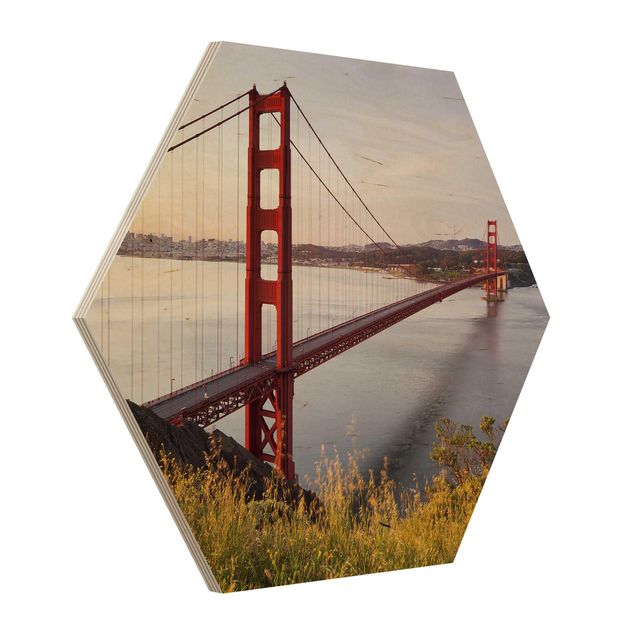 Hexagon Bild Holz - Golden Gate Bridge in San Francisco