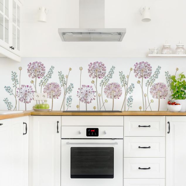 Küchenrückwand Glas Motiv Blumen Allium Illustration I