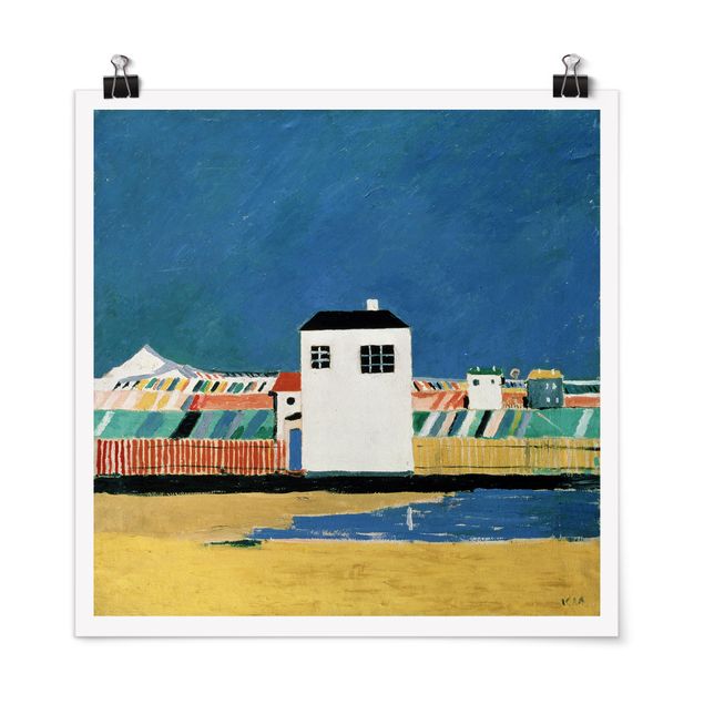 Poster abstrakte Kunst Kasimir Malewitsch - Landschaft mit weißem Haus