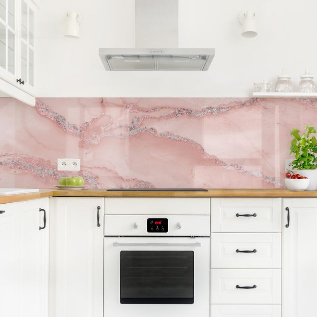 Küchenrückwand abstrakt Farbexperimente Marmor Rose und Glitzer