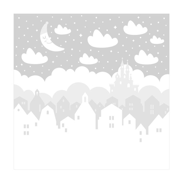 Grauer Teppich Sternenhimmel mit Häusern und Mond in grau