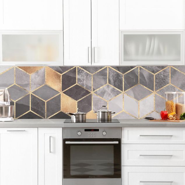 Küchenrückwände Platte Schwarz Weiß goldene Geometrie