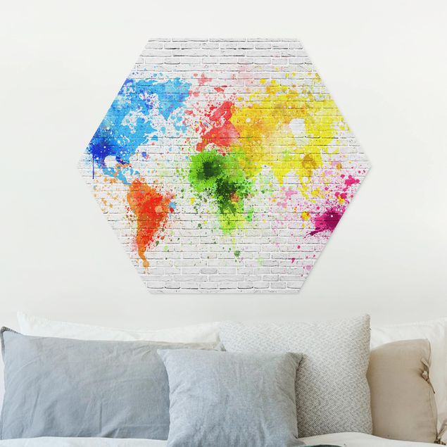 Bilder auf Hartschaumplatte Weiße Backsteinwand Weltkarte