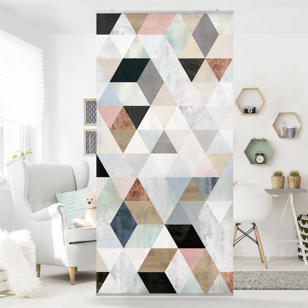 Vorhang Raumteiler Aquarell-Mosaik mit Dreiecken I