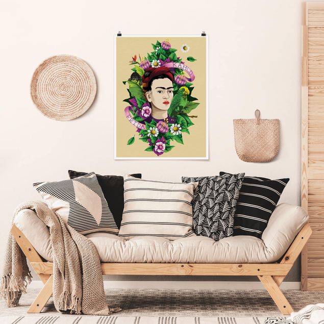 Sprüche Poster Frida Kahlo - Frida, Äffchen und Papagei