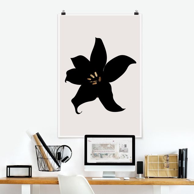 Poster Kunstdruck Grafische Pflanzenwelt - Orchidee Schwarz und Gold