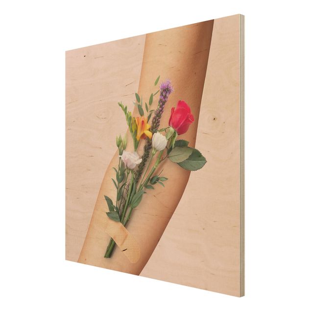 Bilder auf Holz Arm mit Blumen