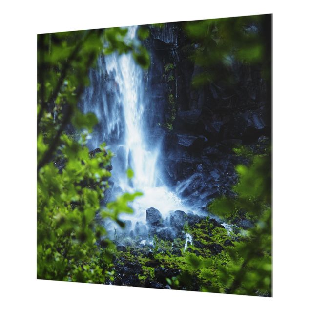 Spritzschutz Glas - Blick zum Wasserfall - Quadrat 1:1