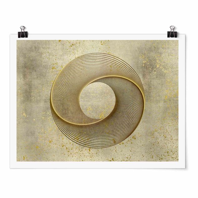 Poster - Line Art Kreisspirale Gold - Querformat 3:4
