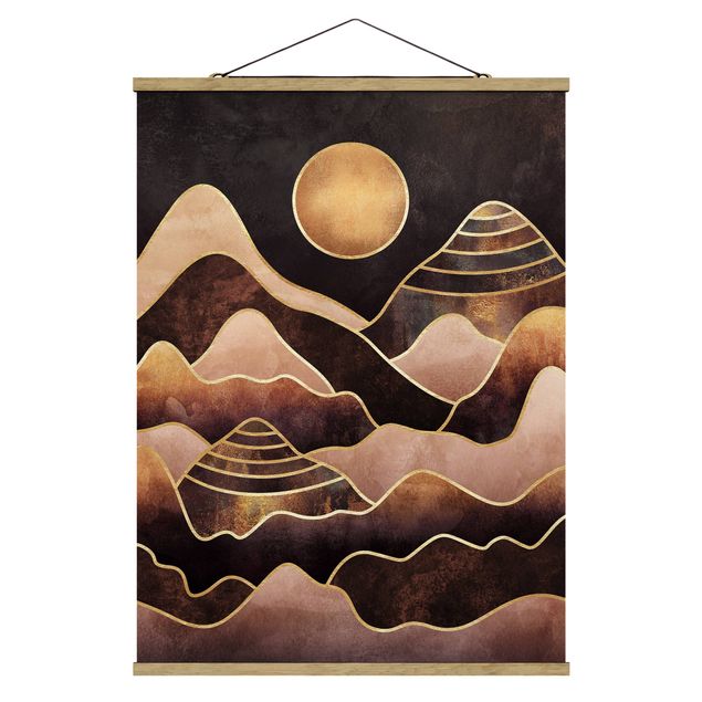 Stoffbilder Goldene Sonne abstrakte Berge