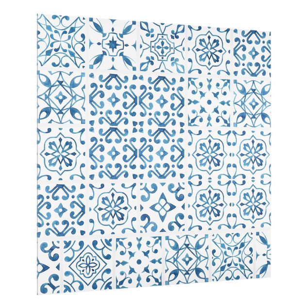 Küchenrückwand Glas Muster Fliesenmuster Blau Weiß