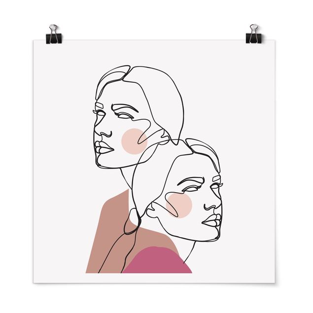 Poster - Line Art Frauen Portrait Wangen Rosa - Quadrat 1:1
