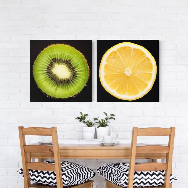 Wandbilder Zitrone und Kiwi Nahaufnahme