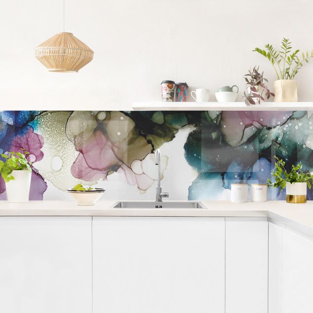 Küchenrückwand abstrakt Blumenbogen mit Gold