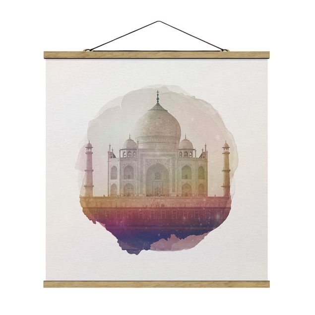 Stoffbild mit Posterleisten - Wasserfarben - Taj Mahal - Quadrat 1:1