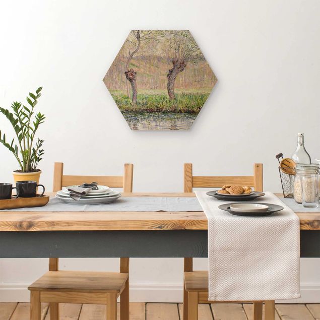Moderne Holzbilder Claude Monet - Weidenbäume Frühling