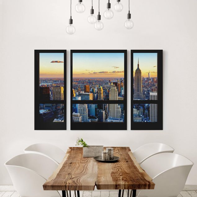 Wandbilder Wohnzimmer modern Fensterausblick - Sonnenaufgang New York