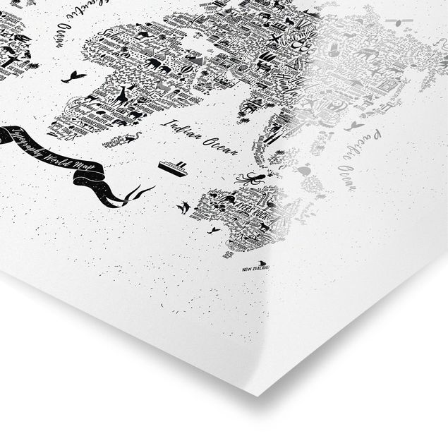 Poster - Typografie Weltkarte weiß - Querformat 2:3