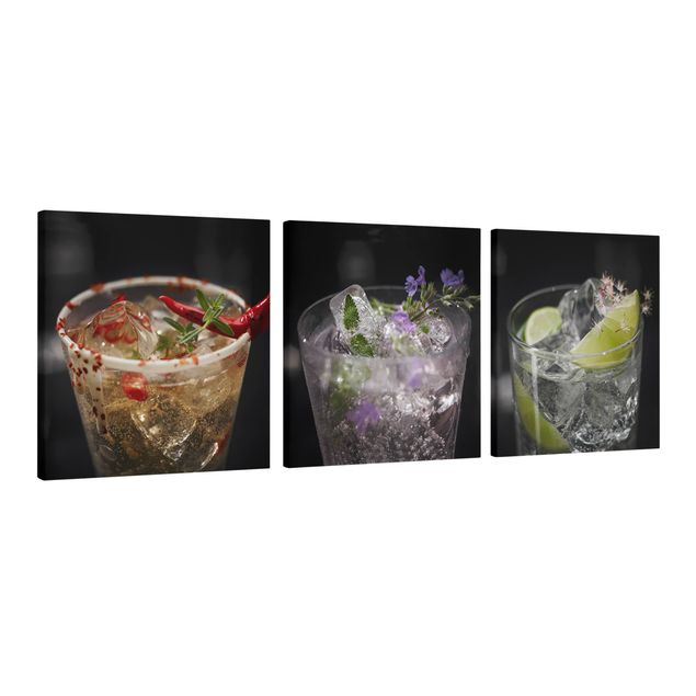 Leinwandbild 3-teilig - Drinks mit Eiswürfel Nahaufnahme - Quadrate 1:1