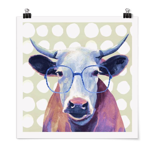 Poster - Bebrillte Tiere - Kuh - Quadrat 1:1