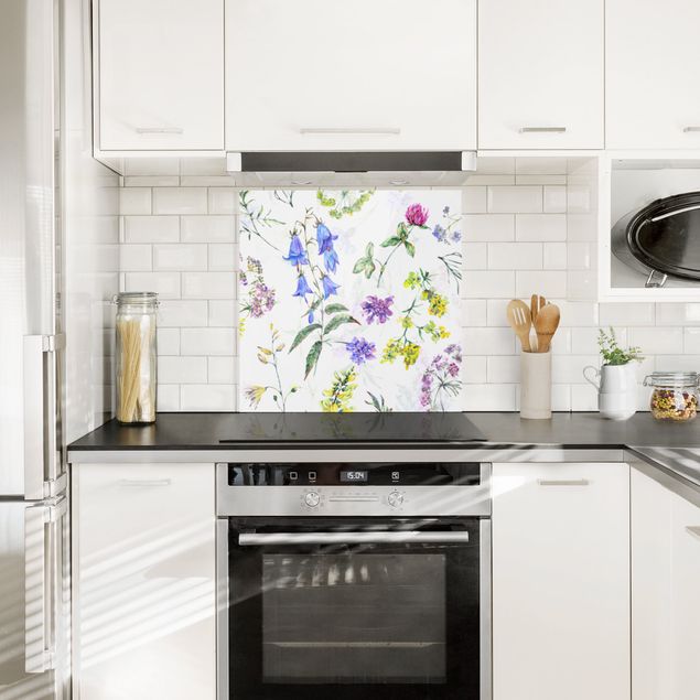 Muster Küchenrückwand Glas Aquarellierte Wiesenblumen