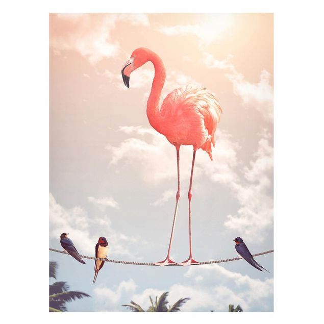 Magnettafel Blumen Himmel mit Flamingo