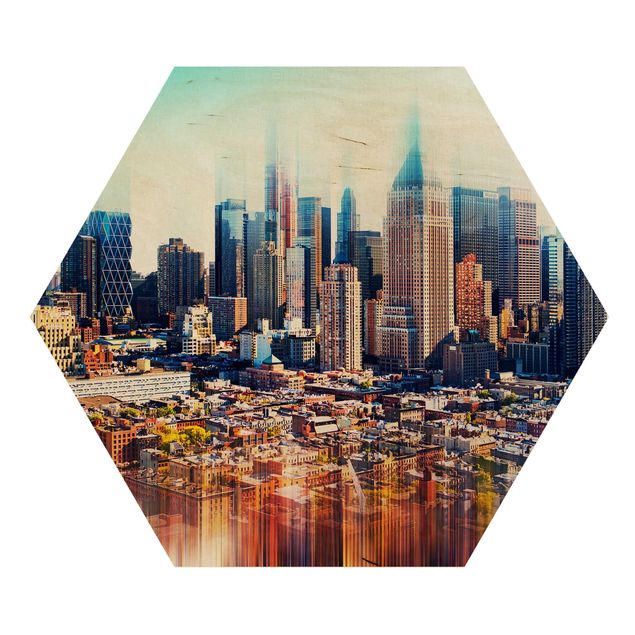 Hexagon Bild Holz - Manhattan Skyline Urban Stretch