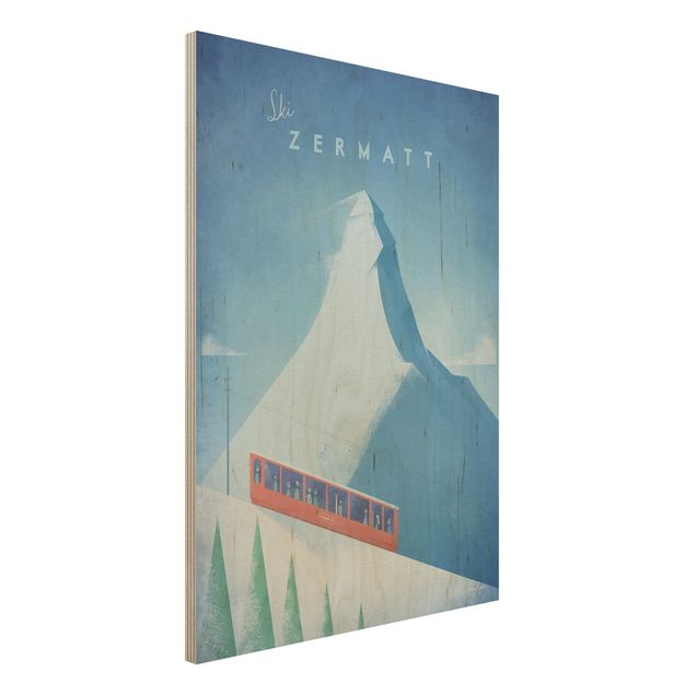 Holzbilder Vintage Reiseposter - Zermatt