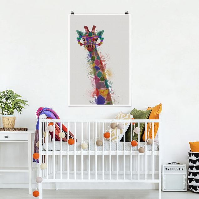 Poster Kinderzimmer Tiere Regenbogen Splash Giraffe