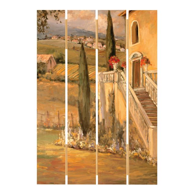 Wandbild Holz Italienische Landschaft - Haustreppe