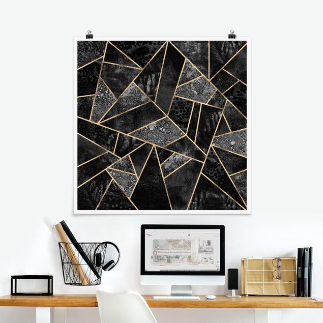 Poster - Graue Dreiecke Gold - Quadrat 1:1
