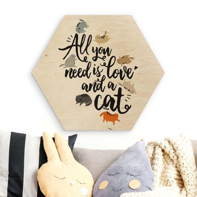 Moderne Holzbilder All you need is love and a cat