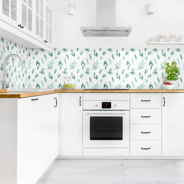 Küchenrückwand Gräser Aquarell Eukalyptuszweige Muster II