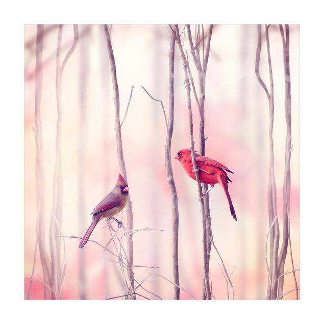 Teppich rosa Vögel auf Zweigen