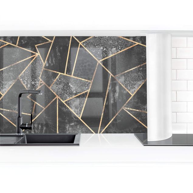 Küchenrückwand Muster Graue Dreiecke Gold II