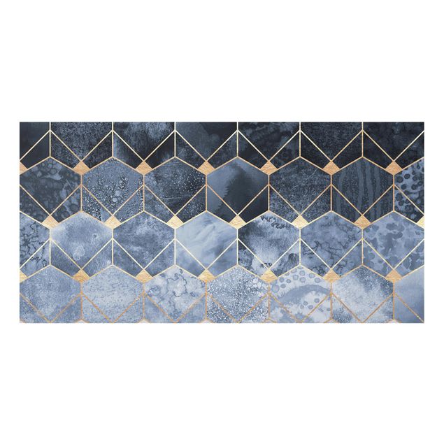 Spritzschutz Glas - Blaue Geometrie goldenes Art Deco - Querformat - 2:1