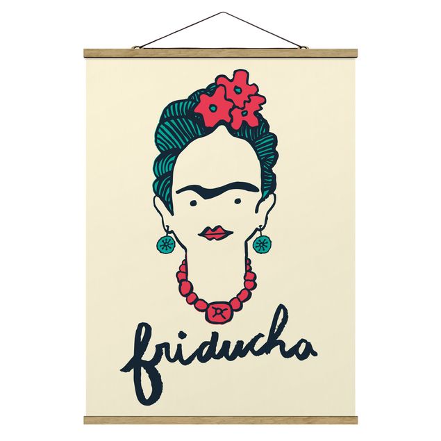 Stoffbild mit Posterleisten - Frida Kahlo - Friducha - Hochformat 3:4