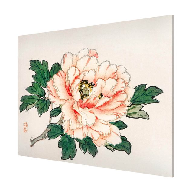 Wandbilder Asiatische Vintage Zeichnung Rosa Chrysantheme
