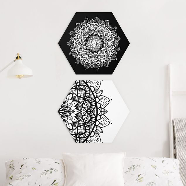 Bilder für die Wand Mandala Illustration shabby Set schwarz weiß