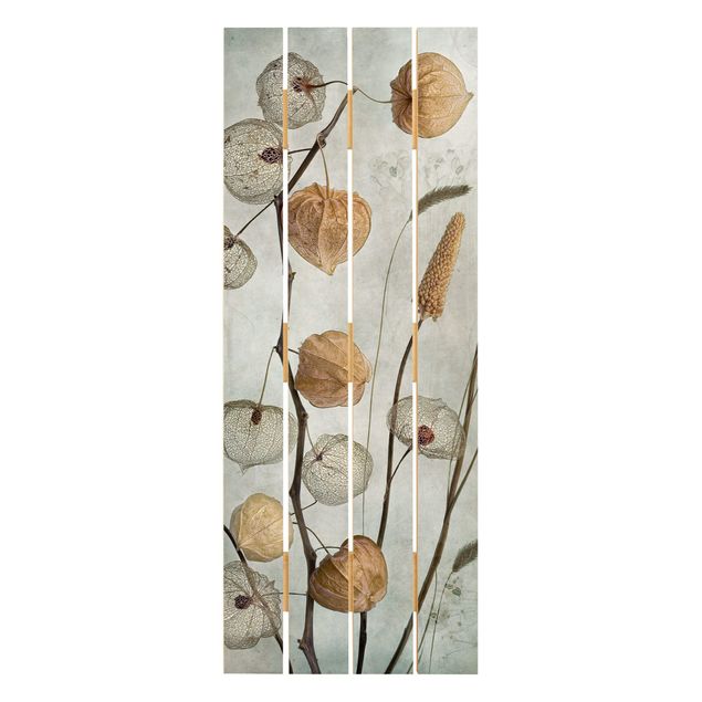 Wandbild Holz Lampionfrüchte im Herbst