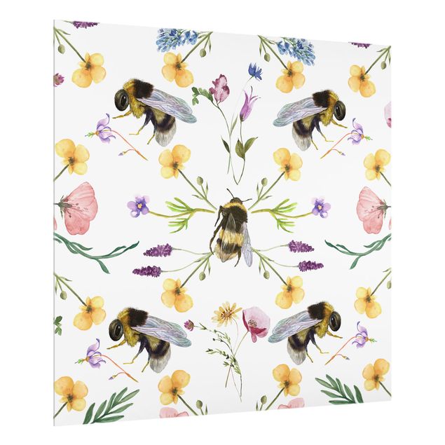 Spritzschutz Küche Bienen mit Blumen