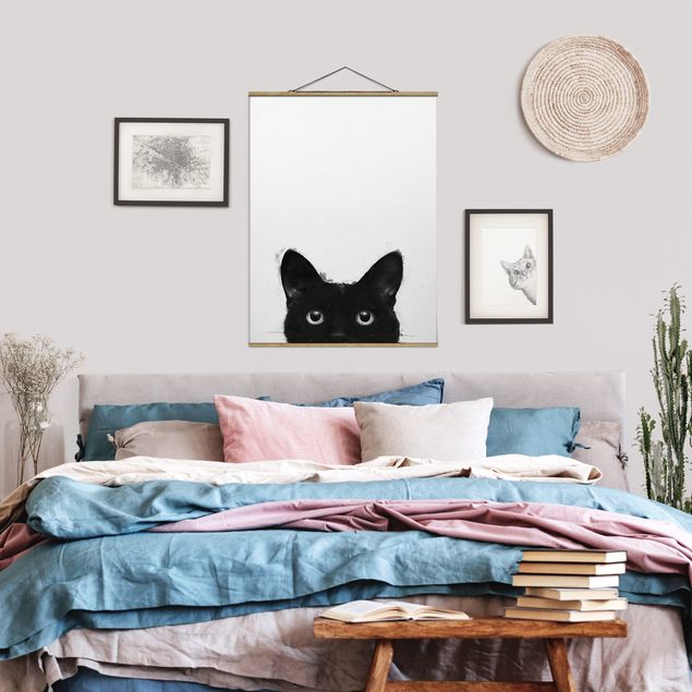 Bilder für die Wand Illustration Schwarze Katze auf Weiß Malerei