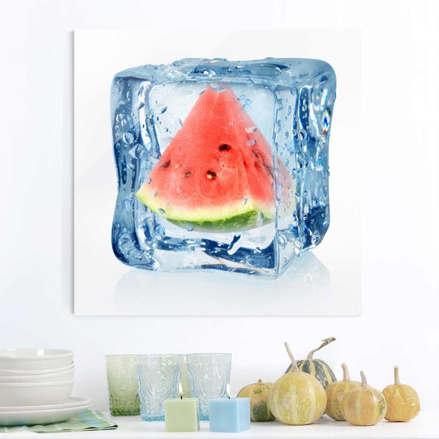 XXL Glasbilder Melone im Eiswürfel