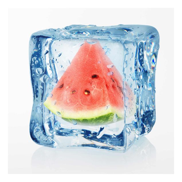 Glasbild - Melone im Eiswürfel - Quadrat 1:1