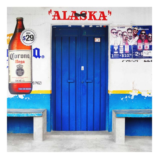 Glasbilder mit Spruch ALASKA Blue Bar