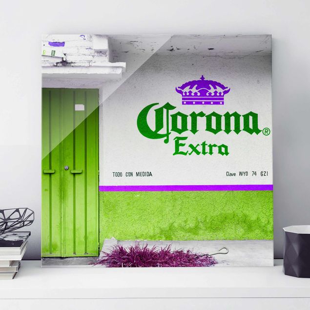 Glas Wandbilder Corona Extra Grün