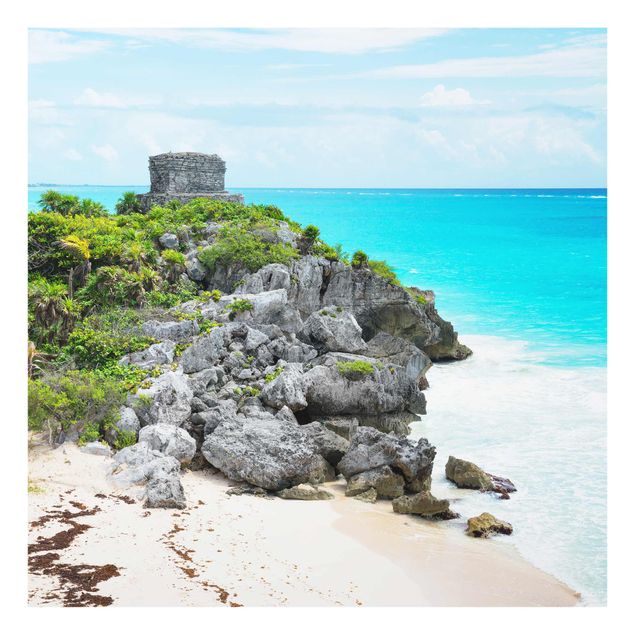 Glasbilder XXL Karibikküste Tulum Ruinen